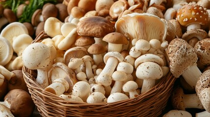 Vibrant Variety of Mushrooms - Fresh Shiitake and Button Mushroom Assortment in Close-up Shot