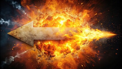 Fototapeta premium Explosion simulation with arrow sign, original rendering , explosion, simulation, arrow, sign,rendering,digital, fire, sparks