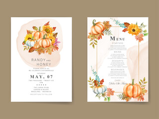 Leaf and pumpkins autumn fall wedding invitation card