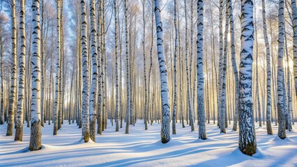 Birch wood forest covered in snow, winter, cold, white, trees, nature, scenery, tranquil, peaceful, seasonal, frosty