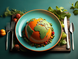 Extraordinary Symbol of global hunger A globe on a plate representing worldwide food scarcity
