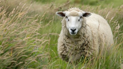 Fototapeta premium Sheep hidden in tall grass.
