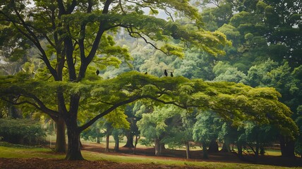 Fototapeta premium Enchanted Park of Blossoms, generative AI