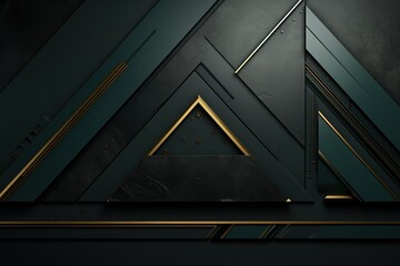 Obraz premium Abstract geometric background with dark green and gold shapes.
