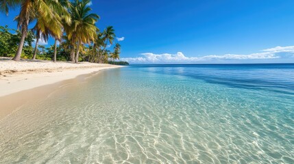 Fototapeta premium Tropical beach with palm trees swaying in the breeze