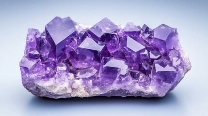 Fototapeta premium Stunning amethyst crystal cluster showcasing vibrant purple hues and natural formations, perfect for decor, geology, or metaphysical use.