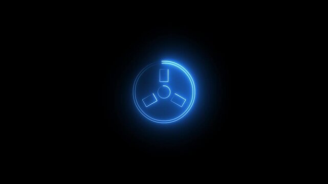 Abstract neon electric fan icon animation on black background ,various color