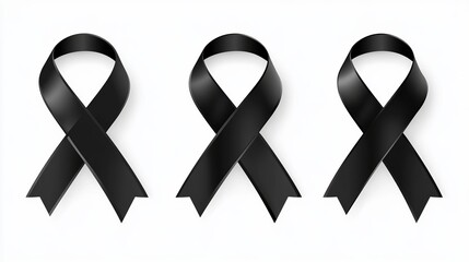 A black awareness ribbon placed on a white background, symbolizing mourning and melanoma awareness.