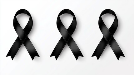 A black awareness ribbon placed on a white background, symbolizing mourning and melanoma awareness.