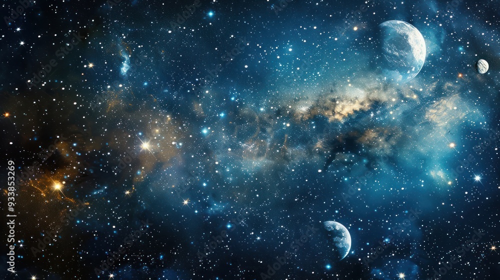 Wall mural stunning night sky with stars and planets.
