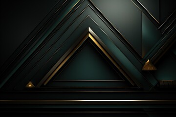 Obraz premium Abstract geometric background with dark green and gold stripes.