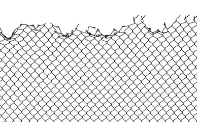 The texture of the metal mesh on a white background. Torn steel, metal mesh with holes