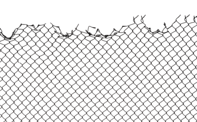 The texture of the metal mesh on a white background. Torn steel, metal mesh with holes