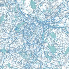 Fototapeta premium Map of Sheffield in United Kingdom in blue. Contains layered vector with roads water, parks, etc.