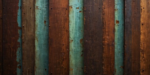 Old rusty metal wall background displaying various colors and sections with exposed rust featuring ample copy space image.