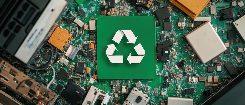 Integrate green technology into ewaste recycling processes to reduce environmental impact Style EcoTech Aesthetic