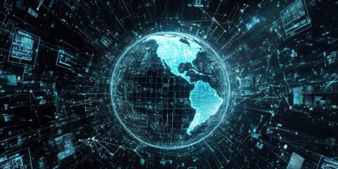 Fototapeta premium Global Connectivity with Digital Earth and Interconnected Networks