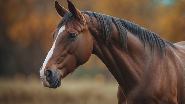 Brown horse with teal background, close-up side view.
