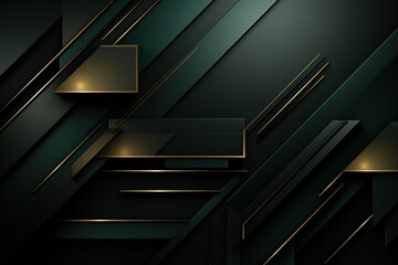 Obraz premium Abstract geometric background with dark green and gold tones.