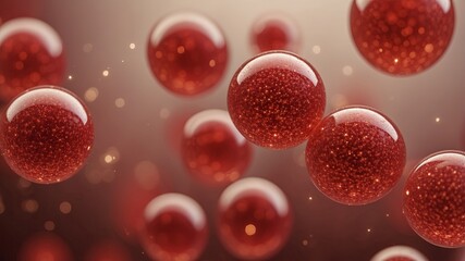 Red shining abstract background with shimmering microparticles Cell macromutations.