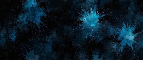 Fototapeta premium Midnight Black and Electric Blue Abstract Watercolor Splashes.