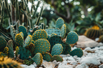 A closeup of the leaves and cacti in San Diego, California.