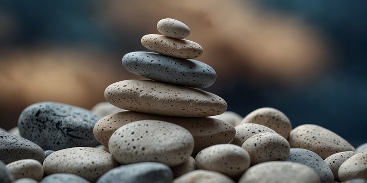 Stack of white smooth stones on a blue background.