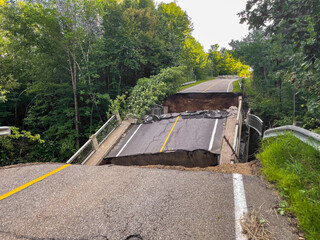 Road and bridge destroyed by the heavy rain and flood