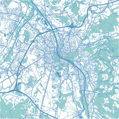 Map of Salzburg in Austria in blue. Contains layered vector with roads water, parks, etc.