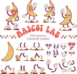 Banana retro groovy mascot creation kit