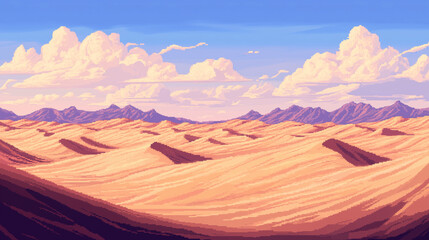Naklejka premium A desolate stretch of dunes with eerie wind patterns swirling through the sand , pixel art, game assets