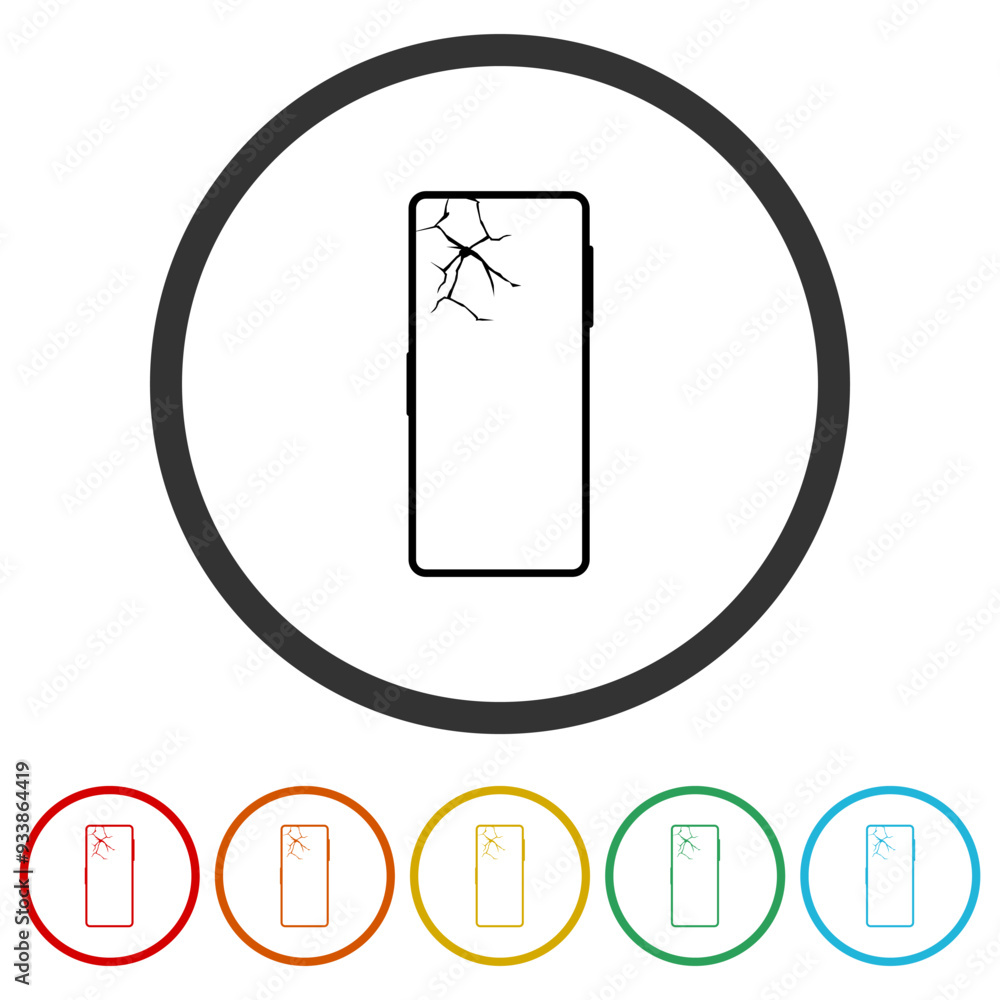 Poster crack phone icon. set icons in color circle buttons
