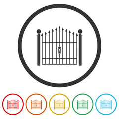 Gate icon. Set icons in color circle buttons