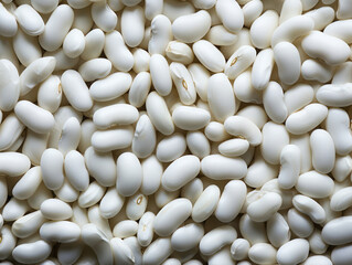 Superb Heap of white beans texture as background. Top view.