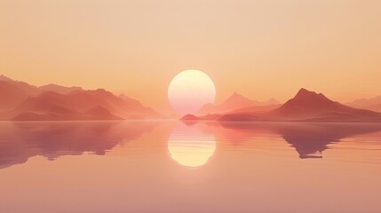 Fototapeta premium A beautiful sunset over a calm lake with mountains in the background