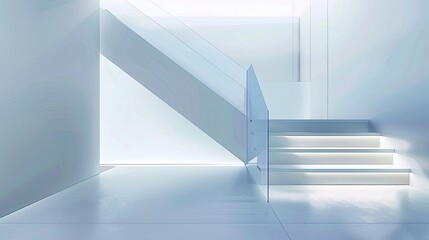 Obraz premium A staircase is shown in a white room with a glass railing