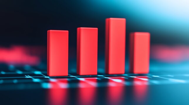 A red bar graph is on a blue background