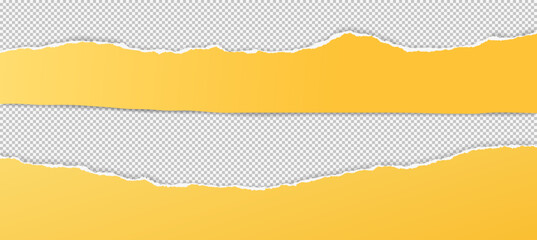 Yellow paper strips with torn edges and soft shadow are on squared background for text or ad.