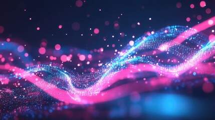 Abstract background exhibiting pink cerulean luminous neon streaks and fuzzy effects Digital flow concept