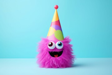 Fototapeta premium Cute monster with birthday hat on head
