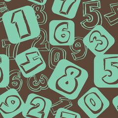 Hand drawn numbers seamless pattern for digital background, wallpaper and textile print. Cartoon style drawing. Education and finance theme, school lettering 