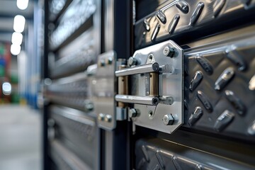 Close-Up of a Heavy-Duty Locking Mechanism on a Metal Container