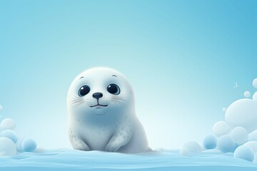 Obraz premium cute seal on blurred soft blue and white color background for cute and relax design