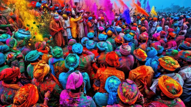 A group of people are wearing colorful turbans and hats