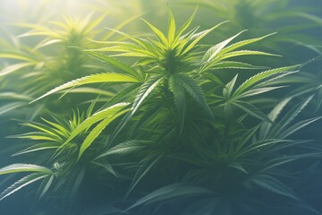 Closeup of marijuana leaf , cannabis plants background