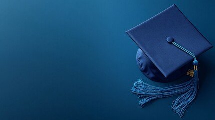 Blue background with graduation cap and degree, ideal for convocation day greeting cards, posters, and banners, with space for text