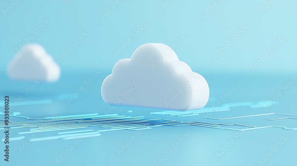 Aufkleber 3d illustration of a cloud symbolizing cloud computing and digital data storage against a blue backg