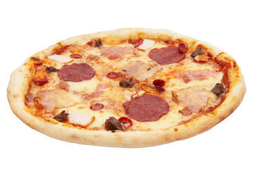 Delicious classic italian Pizza Pepperoni with sausages and cheese mozzarella. Fresh italian classic original pepperoni pizza