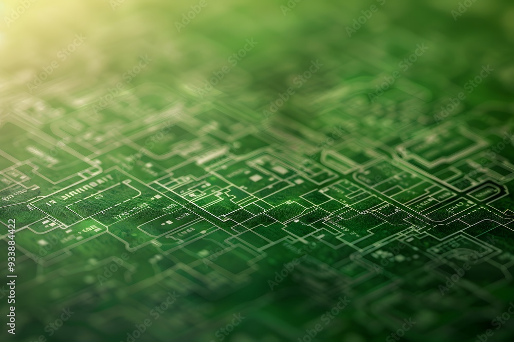 Poster intricate green circuit board design with abstract patterns