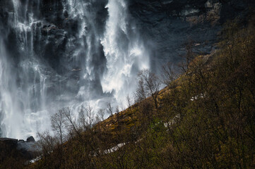 waterfall close up in the surroundings of the town of  Tennevoll, Norway